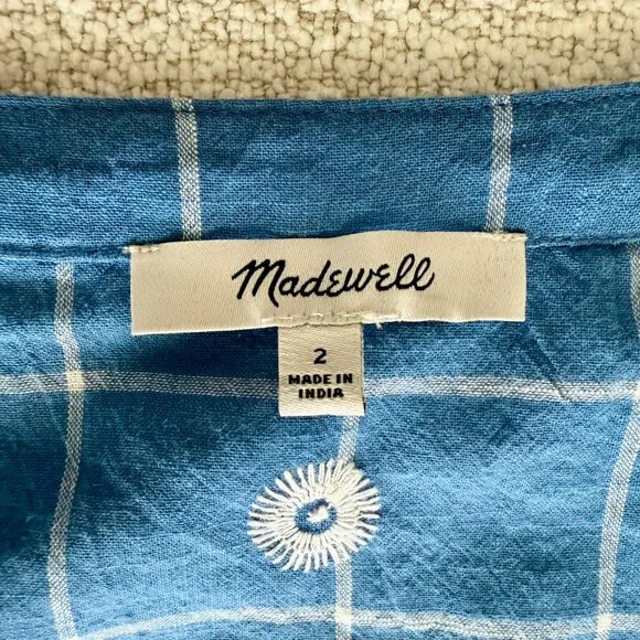 Madewell Blue Embroidered Puff-Sleeve Crop Top size 2 - Picture 5 of 7